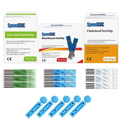 Blood Test Strips ( Cholesterol / Glucose / Acid Uric ) + Lancets-Gailik