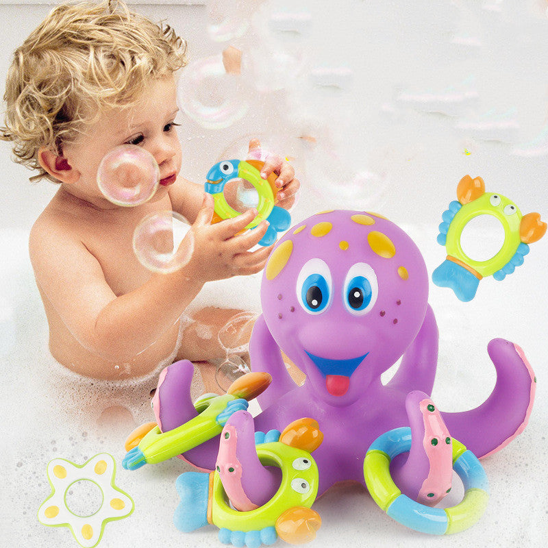 Purple Octopus Interactive Bath Toy with 3 Rings-Gailik