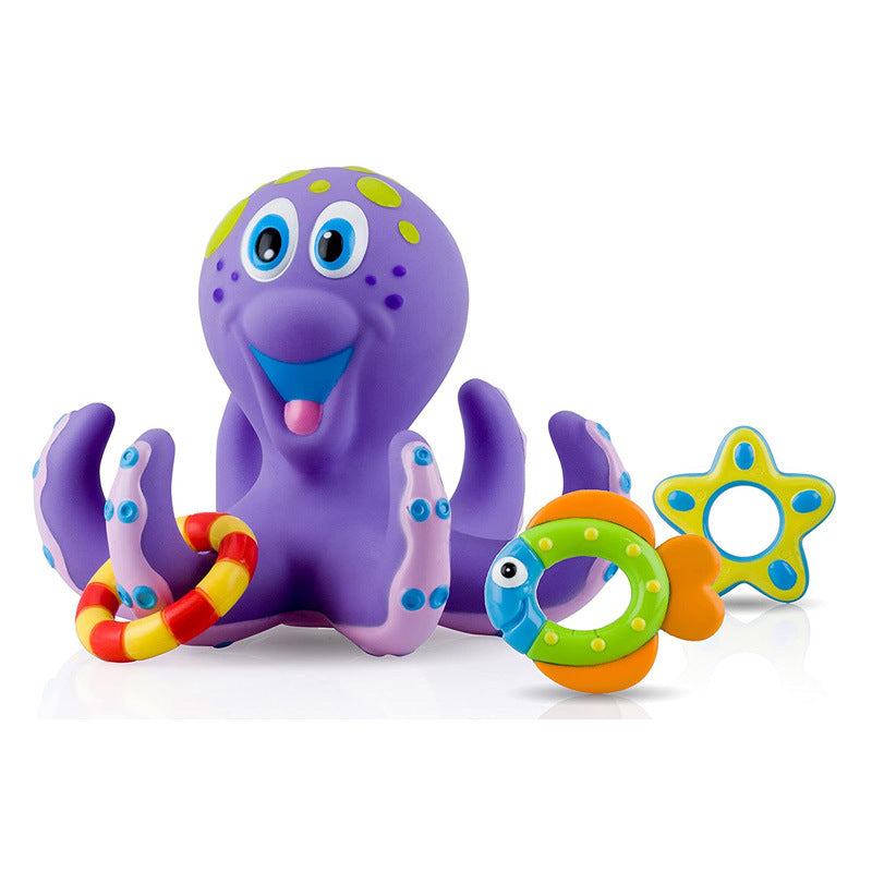 Purple Octopus Interactive Bath Toy with 3 Rings-Gailik