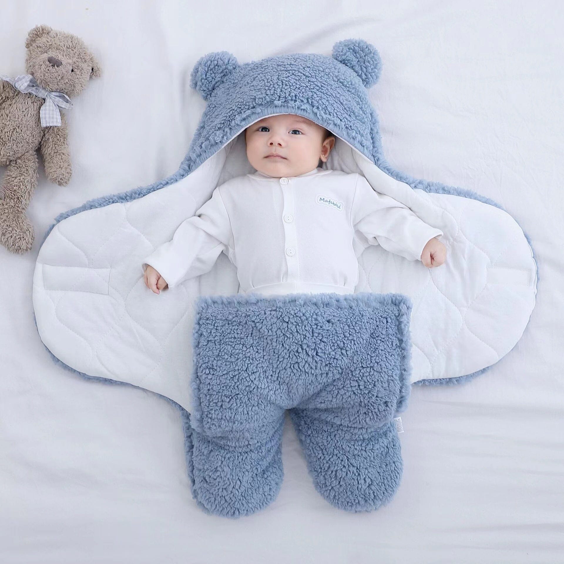 Ultra soft bear ears winter quilted plush baby swaddle-Gailik