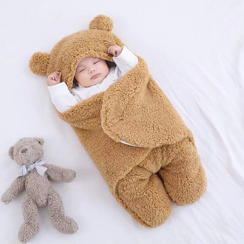 Ultra soft bear ears winter quilted plush baby swaddle-Gailik