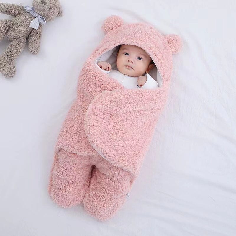 Ultra soft bear ears winter quilted plush baby swaddle-Gailik