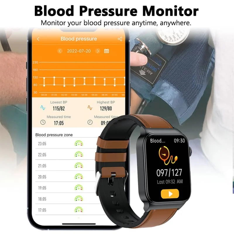 ECG Smart Watch with Blood Pressure Monitor Body Temperature Blood Glucose Heart Rate Blood Oxygen