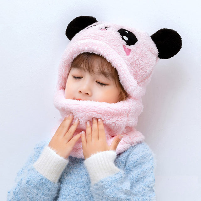 kids Warm Cartoon Scarf & Thick Hat Double Fleece-Gailik