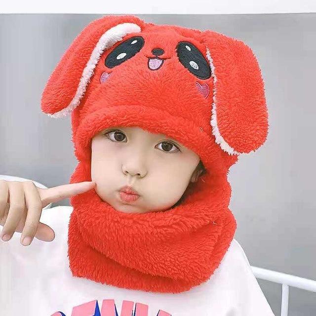 kids Warm Cartoon Scarf & Thick Hat Double Fleece-Gailik