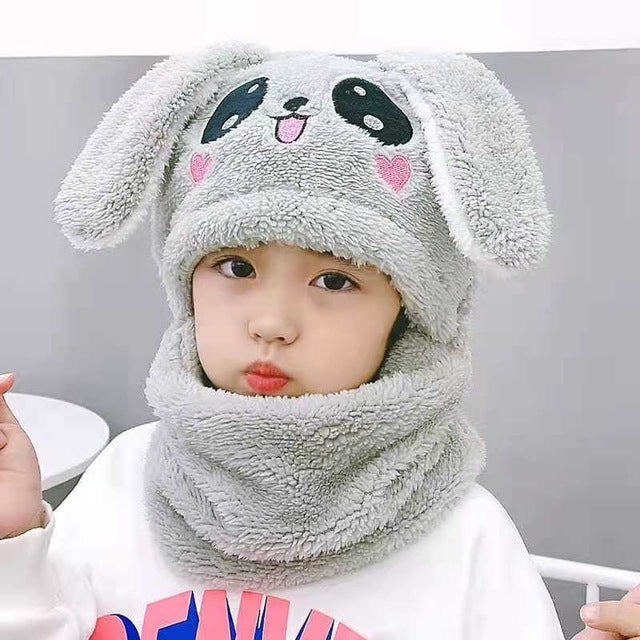 kids Warm Cartoon Scarf & Thick Hat Double Fleece-Gailik