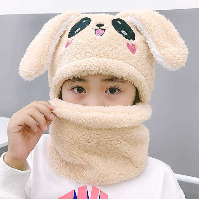 kids Warm Cartoon Scarf & Thick Hat Double Fleece-Gailik