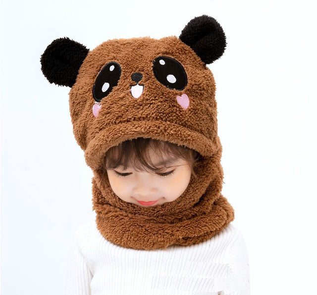 kids Warm Cartoon Scarf & Thick Hat Double Fleece-Gailik