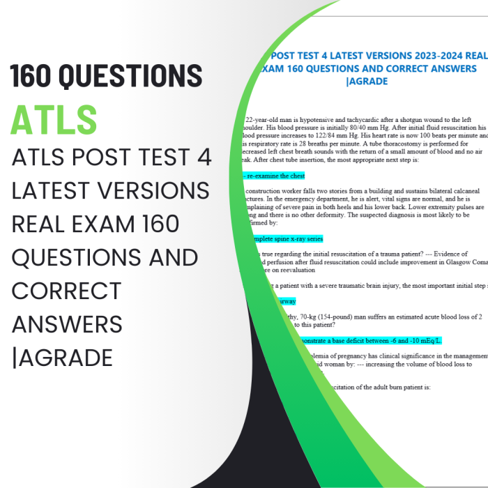 ATLS Post Test 4 Latest Versions Real Exam 160 Questions And Correct Answers | Agrade-Pass Test Bank