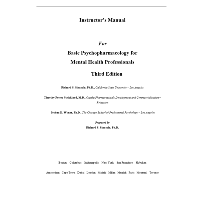 Solution Manual For Basic Psychopharmacology for Mental Health Professionals 3rd Edition By Sinacola-Pass Test Bank