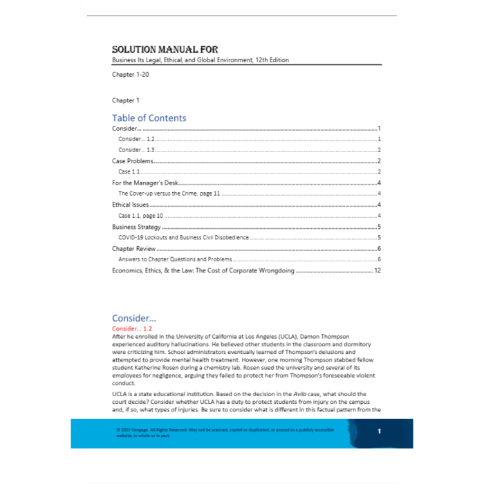 Solution Manual For Business Its Legal, Ethical, and Global Environment 12th Edition By Jennings-Pass Test Bank