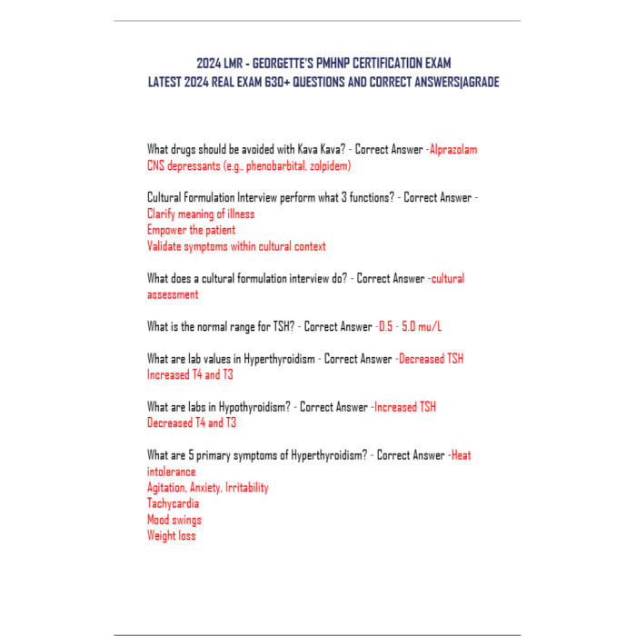 LMR Georgette’s PMHNP Certification 2024 Questions And Correct Answers (Verified Answers) AGRADE-Pass Test Bank