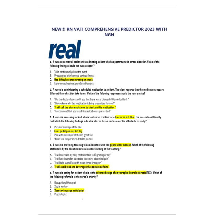 New!!! Rn Vati Comprehensive Predictor 2023 With Ngn-Pass Test Bank