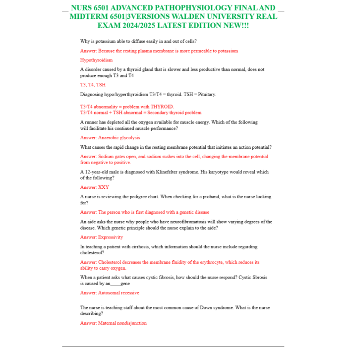 Nurs 6501 Advanced Pathophysiology Final And Midterm 6501|3versions Walden University Real Exam 2024/2025 Latest Edition New!!!-Pass Test Bank