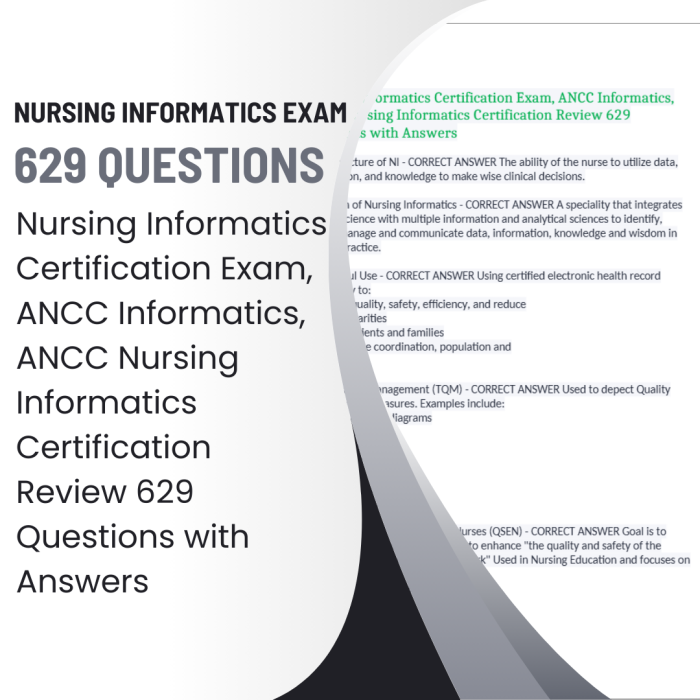 Nursing Informatics Certification Exam, ANCC Informatics, ANCC Nursing Informatics Certification Review 629 Questions with Answers-Pass Test Bank
