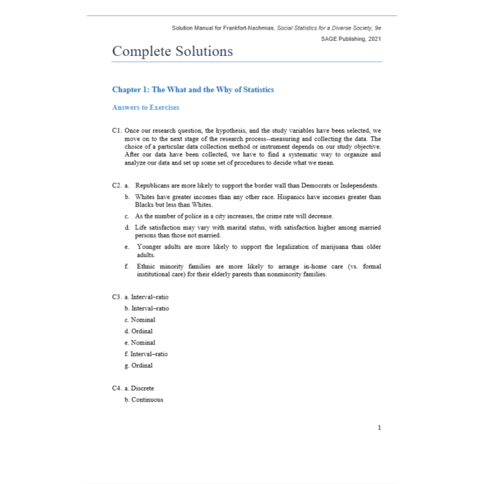 Solution Manual For Social Statistics for a Diverse Society 9th Edition By Frankfort-Nachmias-Pass Test Bank