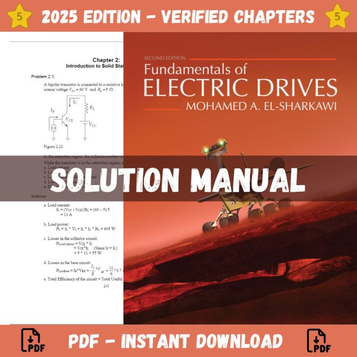 Solution Manual – Fundamentals of Electric Drives 2nd Edition (El-Sharkawi, 2019)-Pass Test Bank