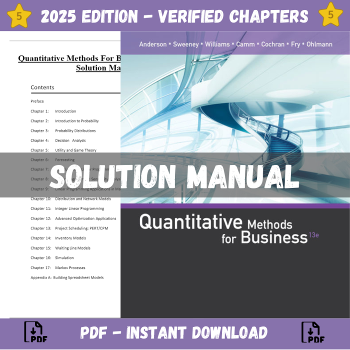 Solution Manual – Quantitative Methods for Business, 13th Edition (Anderson, 2016)-Pass Test Bank