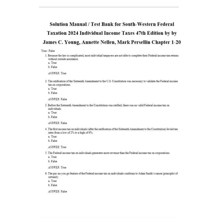 Solution Manual For South-Western Federal Taxation 2024 Individual Income Taxes 47th Edition By Young-Pass Test Bank