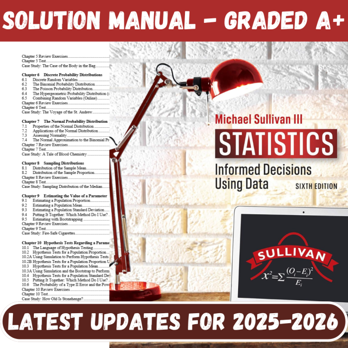 Solution Manual For Statistics: Informed Decisions Using Data 6th Edition By III Sullivan, Michael-Pass Test Bank