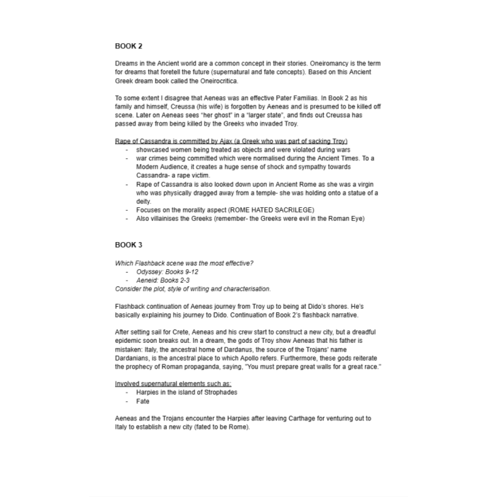 Summary A Level OCR Classical Civilisation Notes of Virgil’s Aeneid with Scholarship Quotes-Pass Test Bank