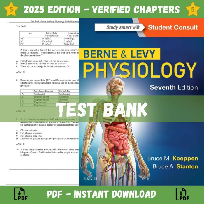 Test Bank – Berne and Levy Physiology, 7th Edition (Koeppen, 2018)-Pass Test Bank