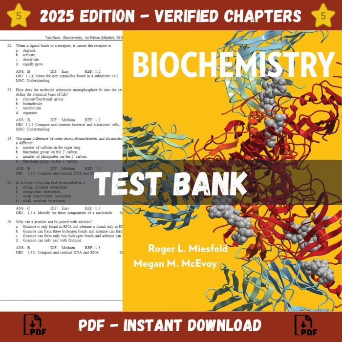 Test Bank – Biochemistry, 1st Edition (Miesfeld, 2018)-Pass Test Bank