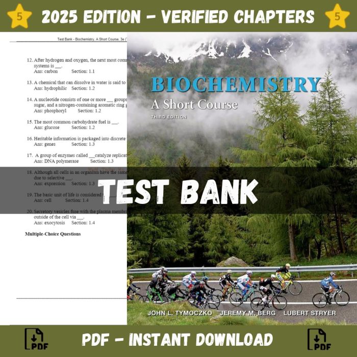 Test Bank – Biochemistry, A Short Course, 3rd Edition (Tymoczko, 2015)-Pass Test Bank