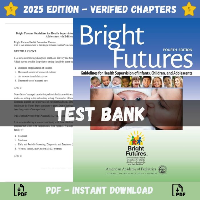 Test Bank – Bright Futures Guidelines for Health Supervision of Infants, Children, and Adolescents, 4th Edition (Joseph F Hagan, 2023)-Pass Test Bank