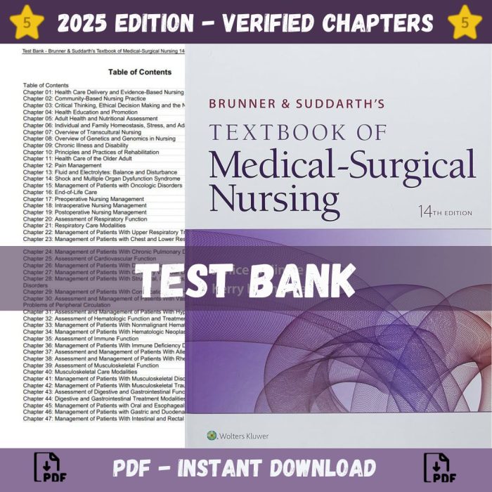 Test Bank – Brunner And Suddarths Textbook Of Medical Surgical Nursing 14 Edition (Hinkle, 2017)-Pass Test Bank