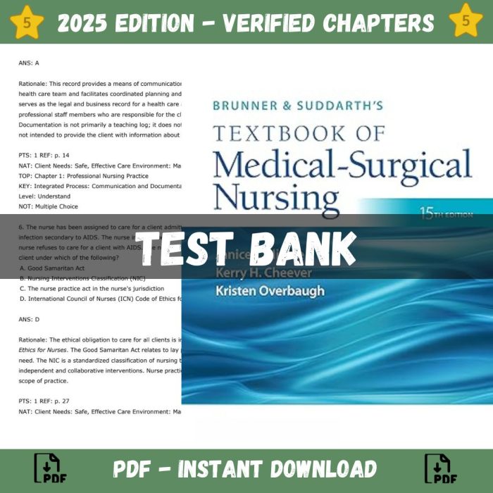 Test Bank Brunner Suddarths Textbook of Medical Surgical Nursing 15th Edition Janice L Hinkle 2023 PassTestBank