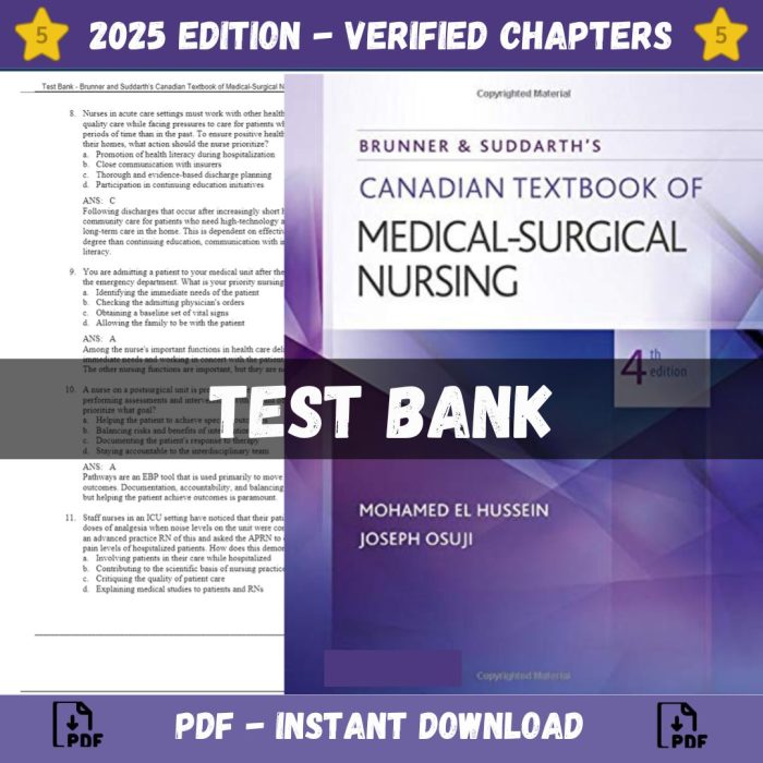 Test Bank – Brunner and Suddarths Canadian Textbook of Medical-Surgical Nursing, 4th Edition (El Hussein, 2019)-Pass Test Bank