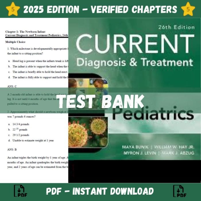Test Bank – CURRENT Diagnosis & Treatment Pediatrics, 26th Edition (Bunik)-Pass Test Bank