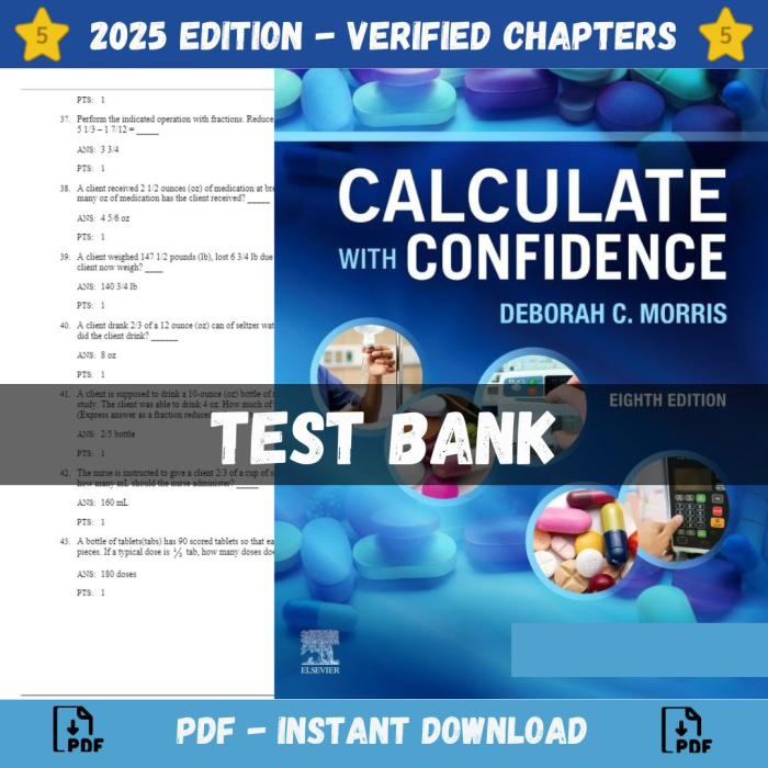 Test Bank – Calculate with Confidence 8th Edition (Deborah Gray Morris, 2023)-Pass Test Bank