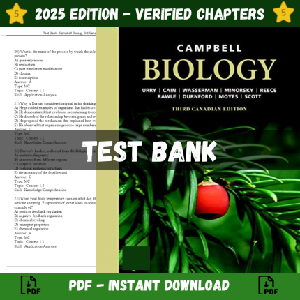 Test Bank – Campbell Biology, 3rd Canadian Edition (Urry, 2020)-Pass Test Bank