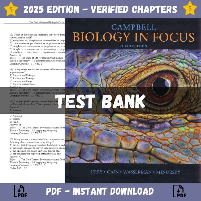 Test Bank – Campbell Biology in Focus, 3rd Edition (Urry, 2020)-Pass Test Bank