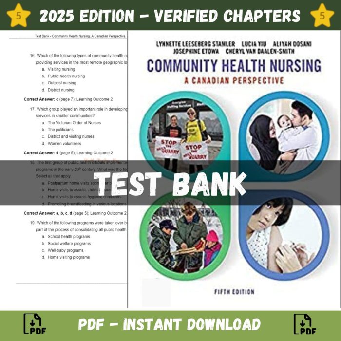 Test Bank – Community Health Nursing, A Canadian Perspective, 5th Edition (Stamler, 2020)-Pass Test Bank