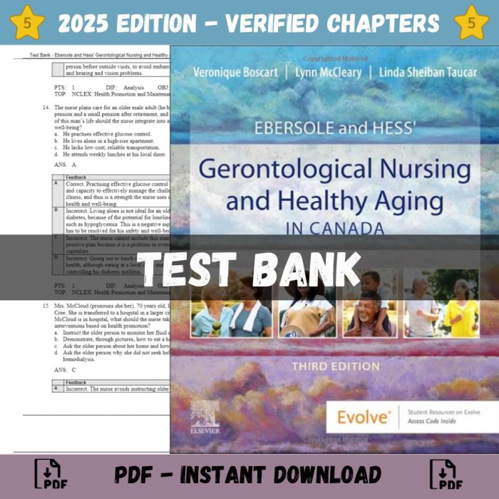Test Bank – Ebersole and Hess Gerontological Nursing and Healthy Aging in Canada, 3rd Edition (Boscart, 2023)-Pass Test Bank