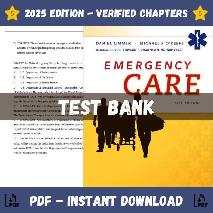 Test Bank – Emergency Care, 14th Edition (Daniel Limmer, 2020)-Pass Test Bank