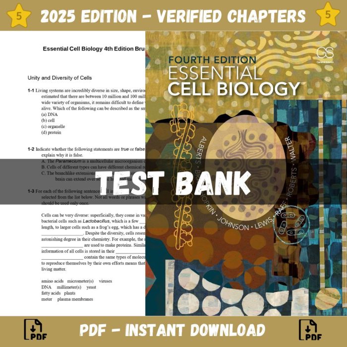 Test Bank – Essential Cell Biology, 4th Edition (Alberts, 2014)-Pass Test Bank