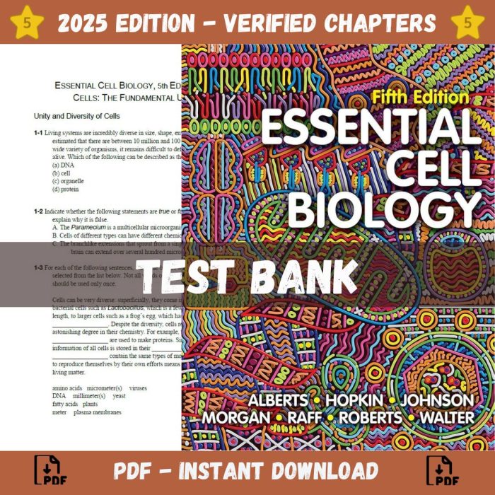 Test Bank – Essential Cell Biology, 5th Edition (Alberts Hopkin, 2018)-Pass Test Bank