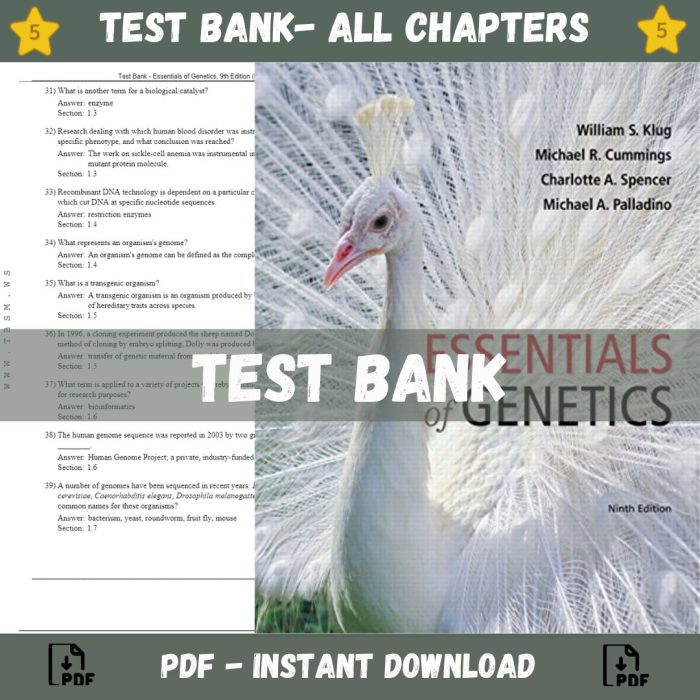 Test Bank – Essentials of Genetics, 9th Edition (Klug, 2015)-Pass Test Bank