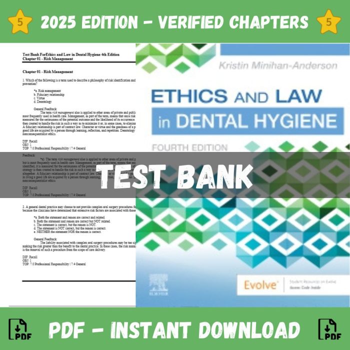 Test Bank – Ethics and Law in Dental Hygiene, 4th Edition (Kristin ,2023)-Pass Test Bank