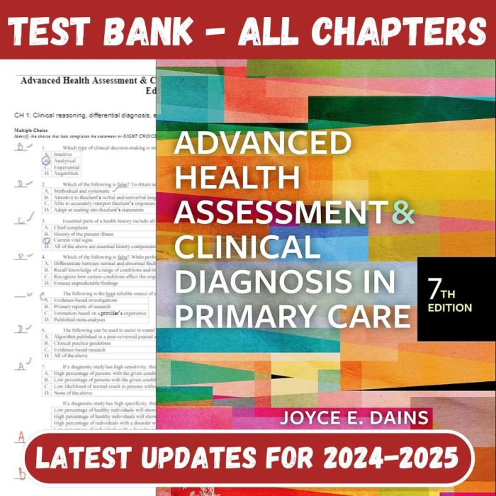 Test Bank For Advanced Health Assessment & Clinical Diagnosis in Primary Care 7th Edition by Joyce E. Dains-Pass Test Bank