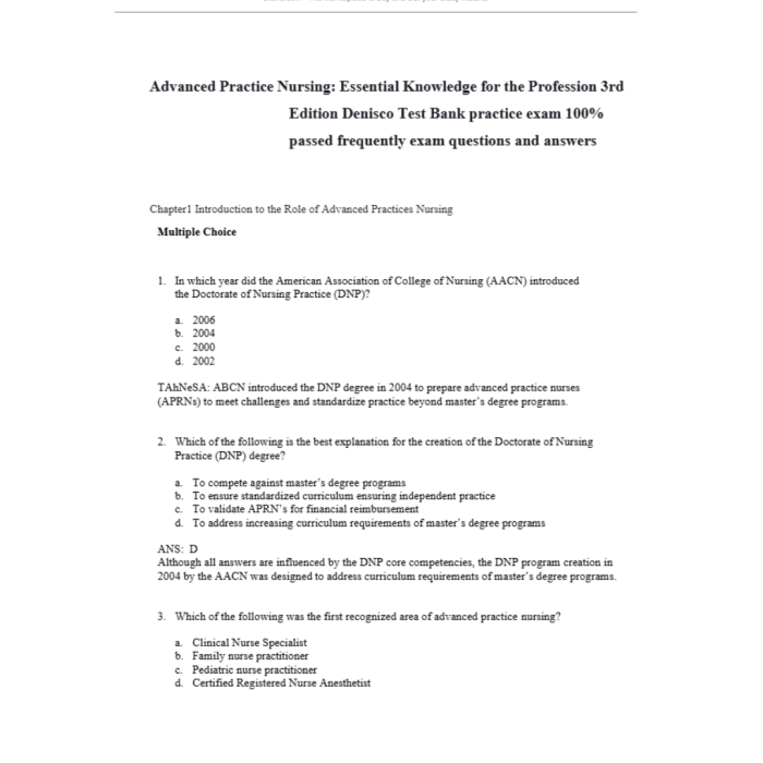 Test Bank For Advanced Practice Nursing: Essential Knowledge for the Profession 3rd Edition By Denisco-Pass Test Bank