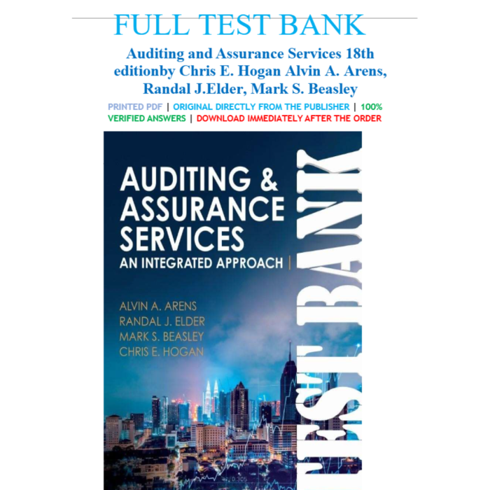 Test Bank For Auditing and Assurance Services, 18th Edition By Arens-Pass Test Bank