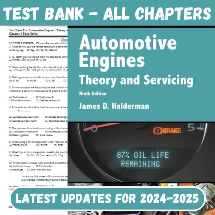 Test Bank For Automotive Engines: Theory and Servicing 9th Edition by James Halderman-Pass Test Bank