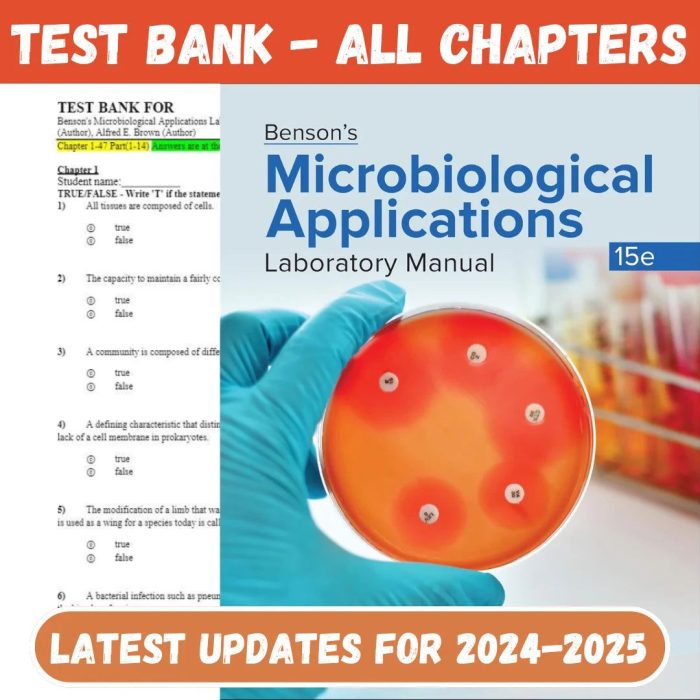 Test Bank For Benson’s Microbiological Applications Laboratory Manual, 15th Edition by Heidi Smith, Alfred E. Brown-Pass Test Bank