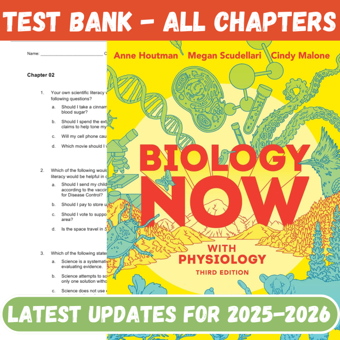 Test Bank For Biology Now with Physiology 3rd Edition By Houtman Malone-Pass Test Bank