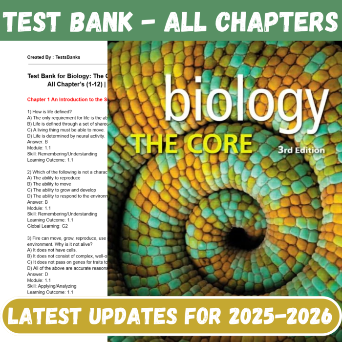 Test Bank For Biology The Core 3rd Edition by Simon-Pass Test Bank